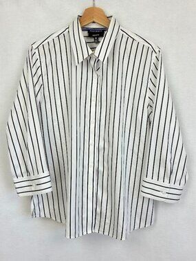 Foxcroft Button Up Shirt Striped Shaped Fit Non Iron Academia Classic Career 14